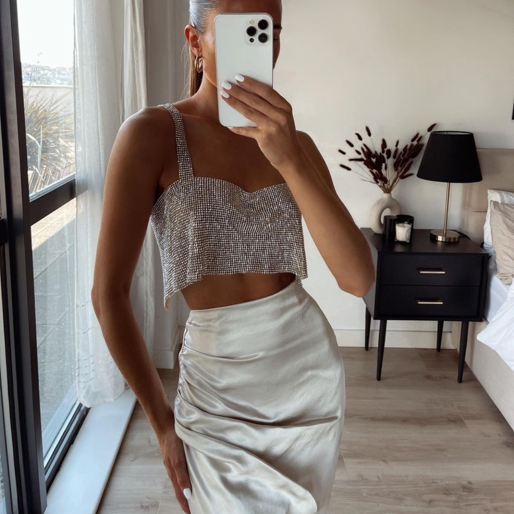 LAST one🔥Blogger’s Fav| NWT ZARA Rhinestone Covered Bustier Crop Top - Picture 12 of 16